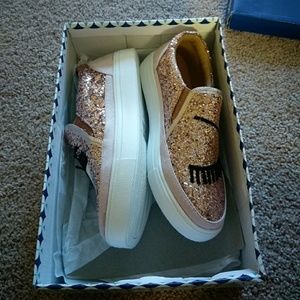 BRAND NEW slip on shoes. Pink with glitter